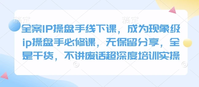 全案IP操盘手线下课,成为现象级ip操盘手必修课,无保留分享,全是干货,不讲废话超深度培训实操