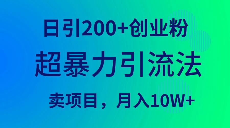 (9654期)超暴力引流法，日引200+创业粉，卖项目月入10W+