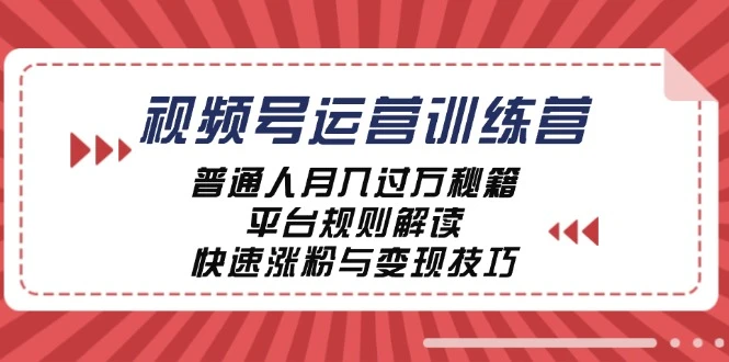 视频号运营训练营:普通人月入过万秘籍,平台规则解读,快速涨粉与变现