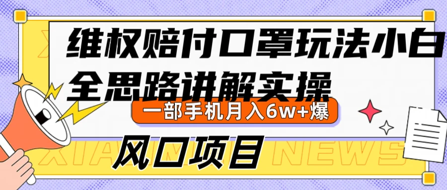 维权赔付口罩玩法,小白也能月入6w+,风口项目实操