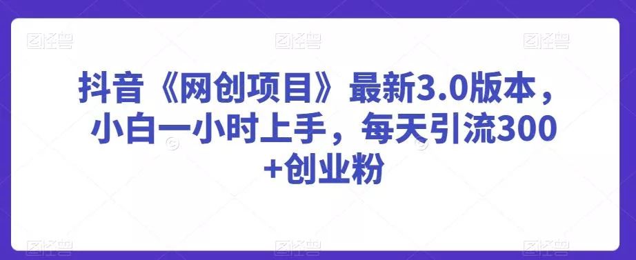 抖音《网创项目》最新3.0版本,小白一小时上手,每天引流300+创业粉【揭秘】
