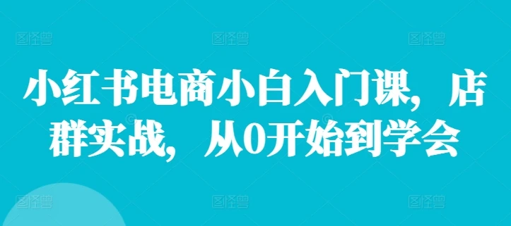 小红书电商小白入门课,店群实战,从0开始到学会