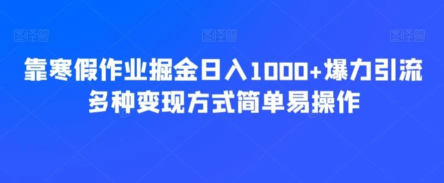 靠寒假作业掘金日入1000+爆力引流多种变现方式简单易操作