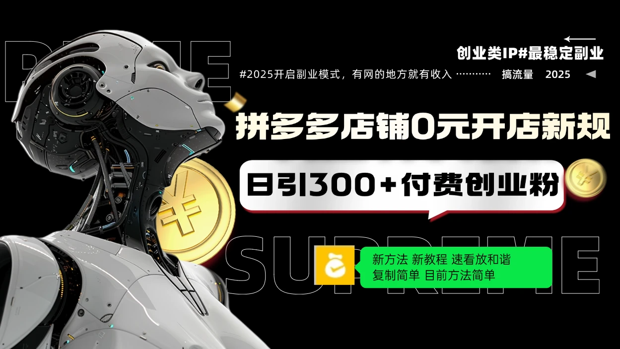 拼多多店铺0元开店新规,日引300+付费创业粉,目前方法简单复制粘贴可矩阵