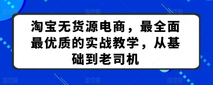 淘宝无货源电商，最全面最优质的实战教学，从基础到老司机