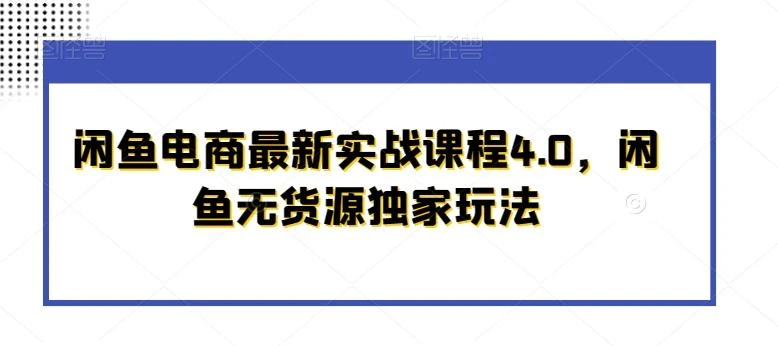 闲鱼电商最新实战课程4.0,闲鱼无货源独家玩法