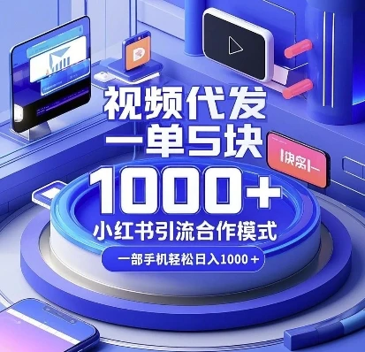 视频代发,一单5块,小红书引流合作模式,一部手机轻松日入多张【揭秘】